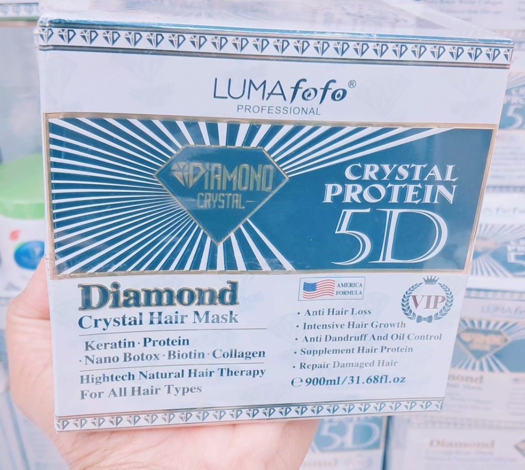ماسک مو پروتئین 5D کریستالی لوما فوفو حاوی کراتین، بیوتین و کلاژن 900 میل LUMA FOFO Crystal Protein 5D Diamond Hair Mask 900ml