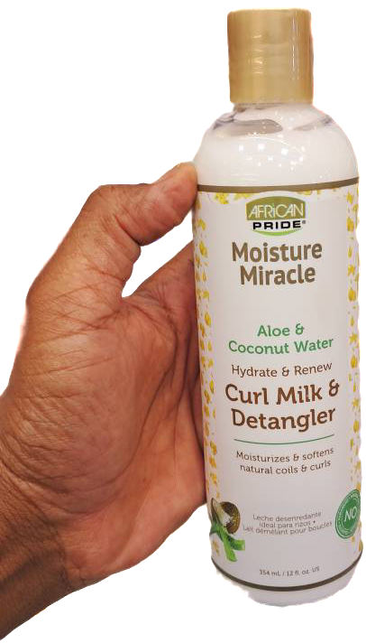 شیر مو و گرهبازکن قوی آفریکن پراید حاوی آلوئهورا و آب نارگیل مدل African Pride Moisture Miracle Aloe & Coconut Water Curl Milk & Detangler 354ml 