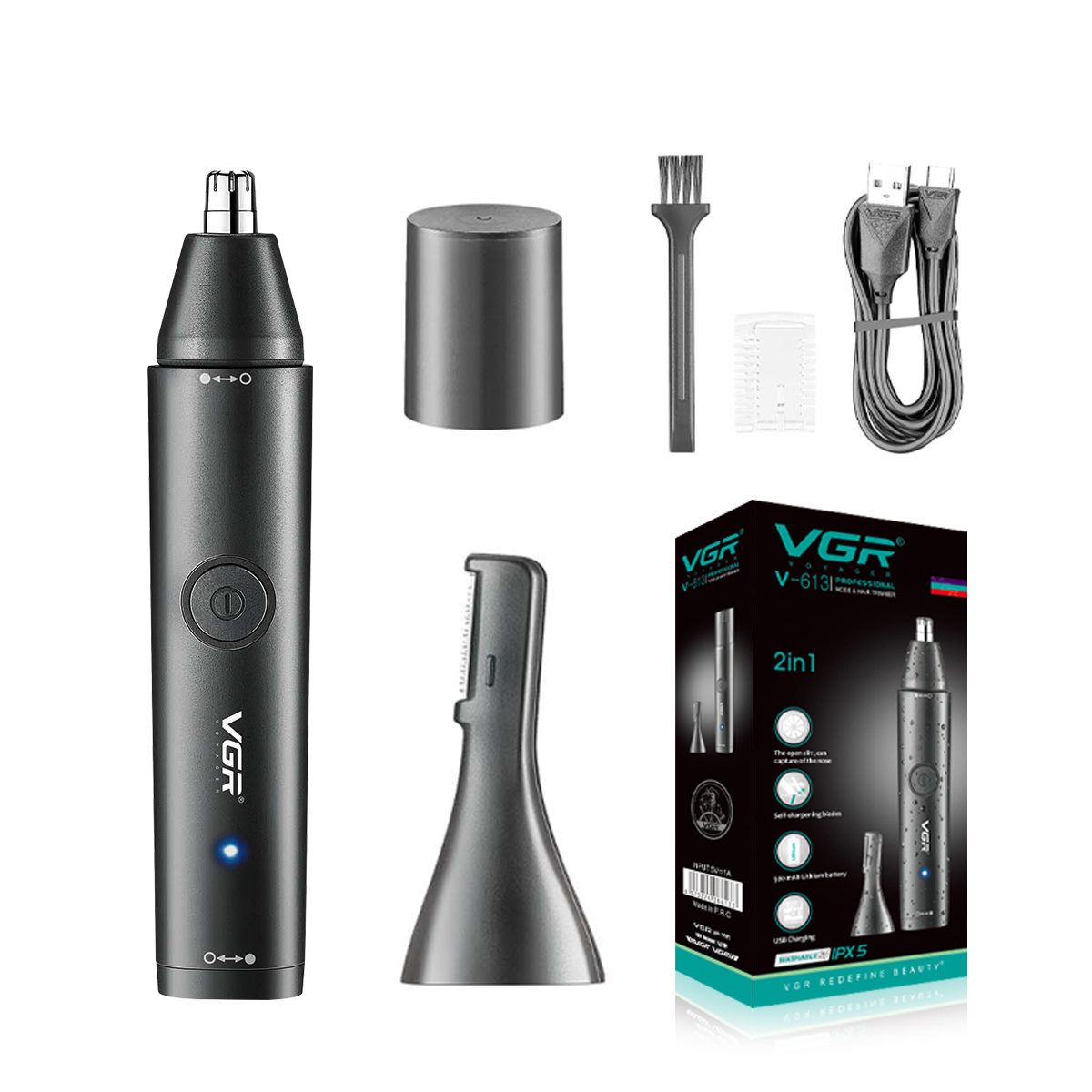 موزن گوش و بینی و خطزن ۲ کاره VGR مدل V-613 شارژی