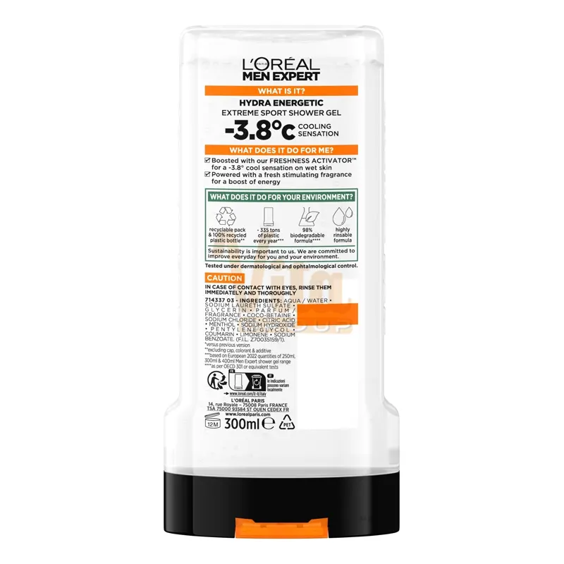 شامپو سر و بدن (شاور ژل) لورآل (L'Oréal) سری Men Expert مدل Hydra Energetic Extreme Sport 