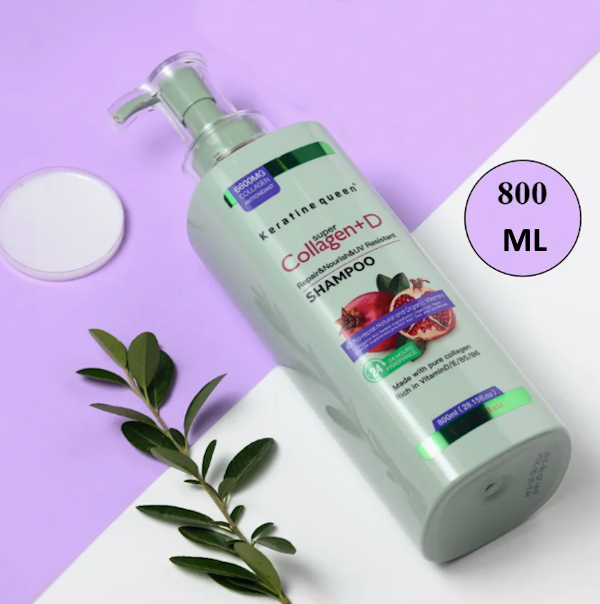شامپو مو کراتین کوئین مدل Collagen+D عصاره انار حجم 800 میلی لیتر Keratine Queen 