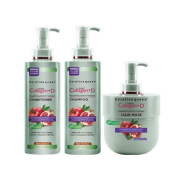 شامپو مو کراتین کوئین مدل Collagen+D عصاره انار حجم 800 میلی لیتر Keratine Queen 