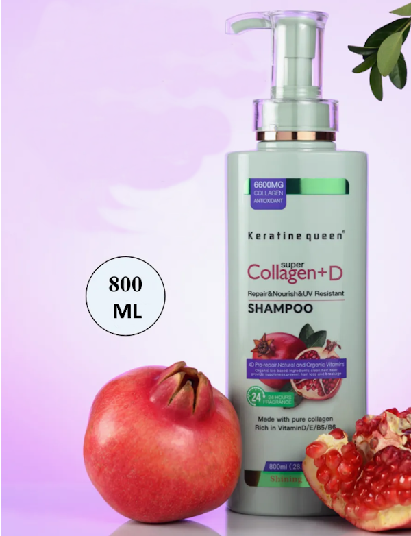 شامپو مو کراتین کوئین مدل Collagen+D عصاره انار حجم 800 میلی لیتر Keratine Queen 