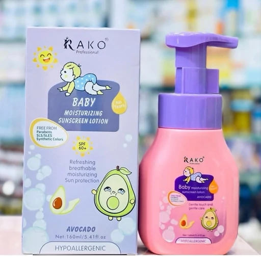 لوسیون ضدآفتاب و مرطوبکننده کودک راکو (RAKO) عصاره آووکادو حجم ۱۶۰ میلیلیتر 