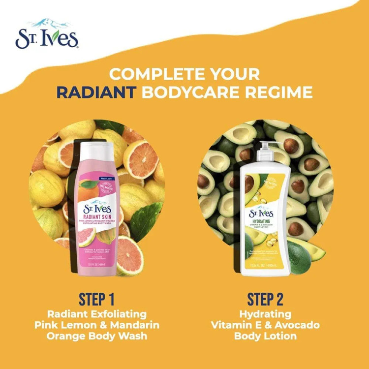 لوسیون بدن آبرسان سینت ایوز (St. Ives) مدل ویتامین E و آووکادو | حجم ۶۲۱ میلیلیتر | موجود در دریا بیوتی 