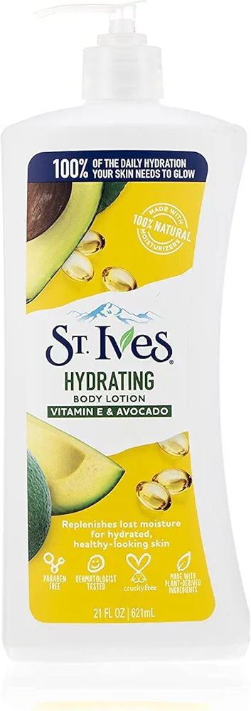 لوسیون بدن آبرسان سینت ایوز (St. Ives) مدل ویتامین E و آووکادو | حجم ۶۲۱ میلی‌لیتر | موجود در دریا بیوتی ‌