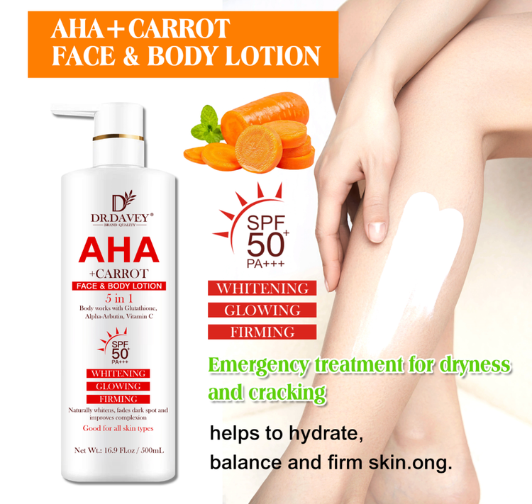 لوسیون سفیدکننده و ضد لک دکتر داوی (Dr. Davey) مدل AHA + Carrot - حجم ۵۰۰ میلیلیتر 