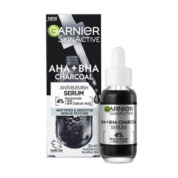 سرم ضد جوش و لایهبردار زغال گارنیه (Garnier) مدل Pure Active حاوی AHA و BHA - حجم ۳۰ میلیلیتر 