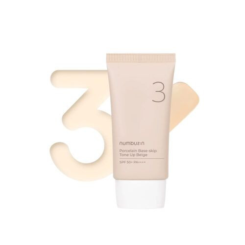 کرم ضدآفتاب و توناپ شماره ۳ مدل Porcelain Base-skip حجم ۵۰ میلیلیتر - نامبوزین (numbuzin No.3 Porcelain Base-skip Tone Up Beige SPF 50+ PA++++)