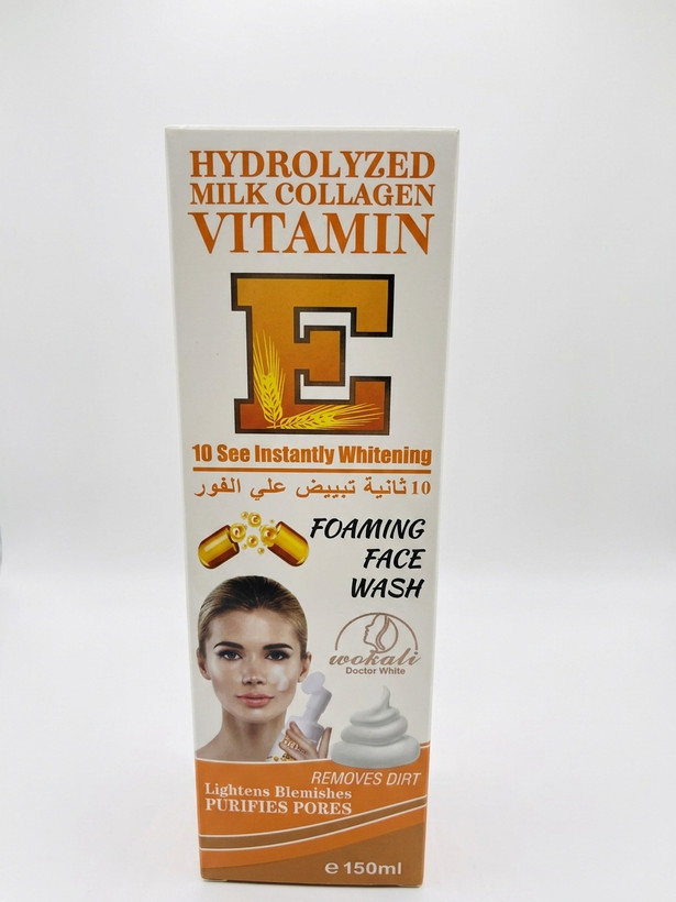 فوم شستشوی صورت وکالی مدل Vitamin E & Hydrolyzed Milk Collagen حجم ۱۵۰ میلیلیتر برند: وکالی (Wokali)
