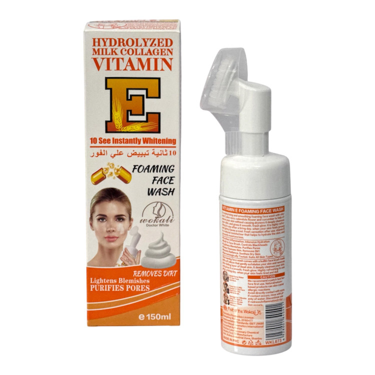 فوم شستشوی صورت وکالی مدل Vitamin E & Hydrolyzed Milk Collagen حجم ۱۵۰ میلیلیتر برند: وکالی (Wokali)