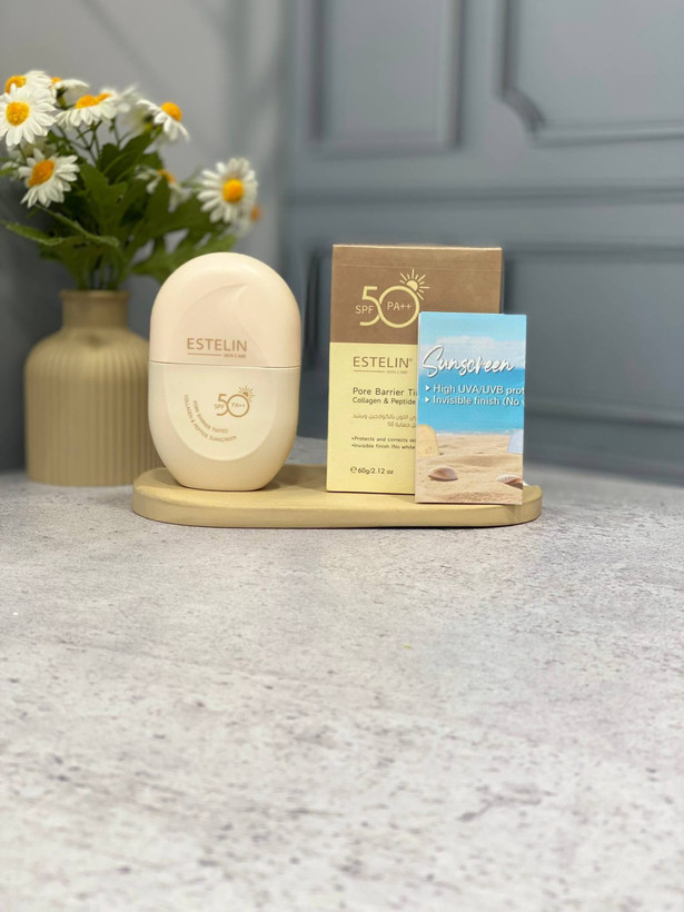 کرم ضدآفتاب رنگی استلین (ESTELIN) مدل Pore Barrier (سد منافذ) با عصاره کلاژن و پپتید 
