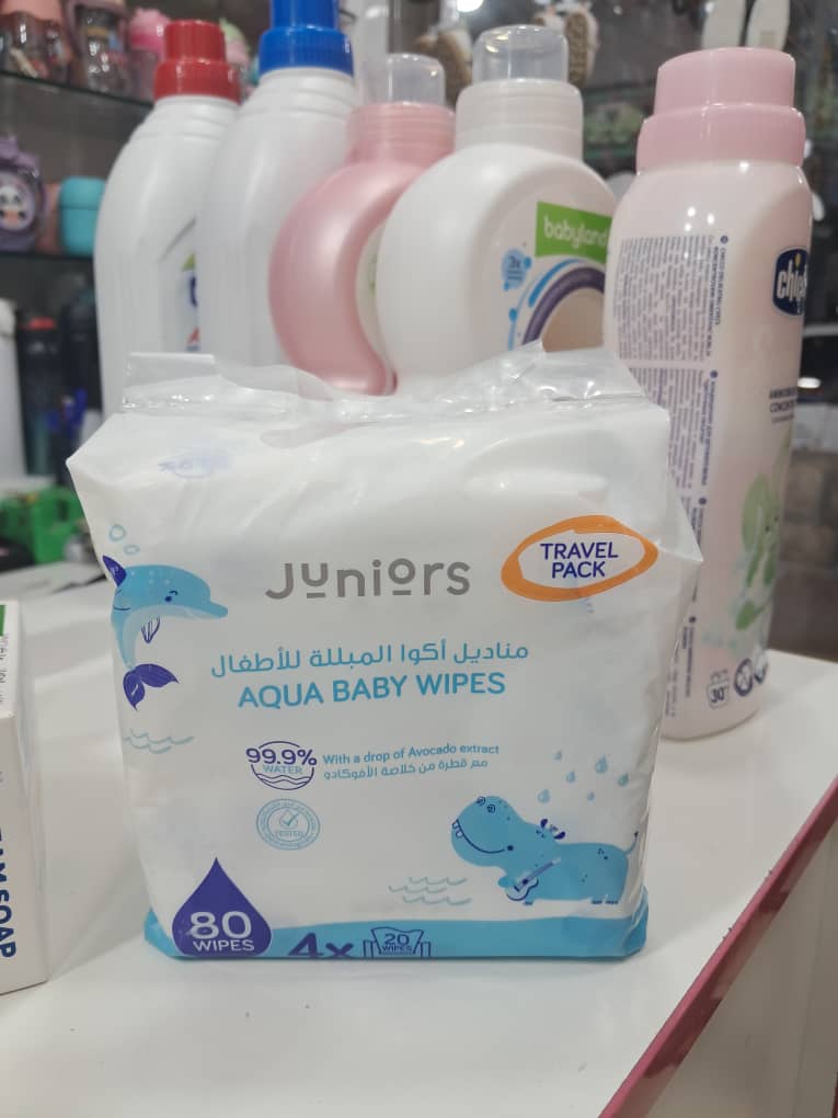 دستمال مرطوب کودک جونیورز (Juniors) مدل Aqua Baby Wipes – بسته ۸۰ عددی