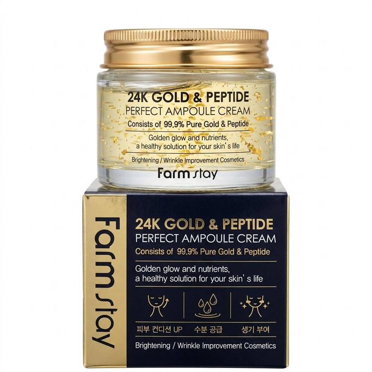 کرم آمپول ۲۴ عیار طلا و پپتید فارم استی (Farm Stay 24K Gold & Peptide Perfect Ampoule Cream) (مستر)