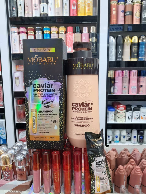شامپو بدون سولفات پروتئین خاویار موبابو مدل Gold Caviar Repair حجم ۱۰۰۰ میلیلیتر (به همراه روغن خاویار ۱۵ میل) 