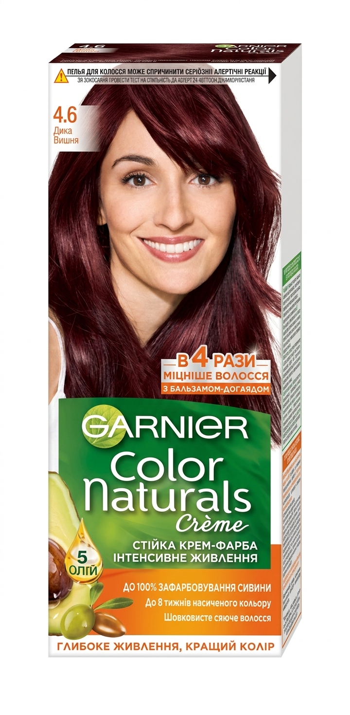 کیت رنگ موی کرمی و تغذیهکننده گارنیه (Garnier) سری Color Naturals شماره 4.6 رنگ آلبالویی وحشی (Wild Cherry)