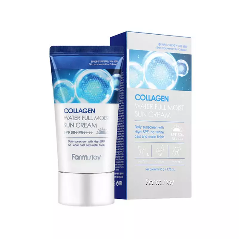 کرم ضد آفتاب فارم استی مدل Collagen Water Full Moist آبرسان و جوانساز زنانه و مردانه بی رنگ حجم ۵۰ میلی لیتر 