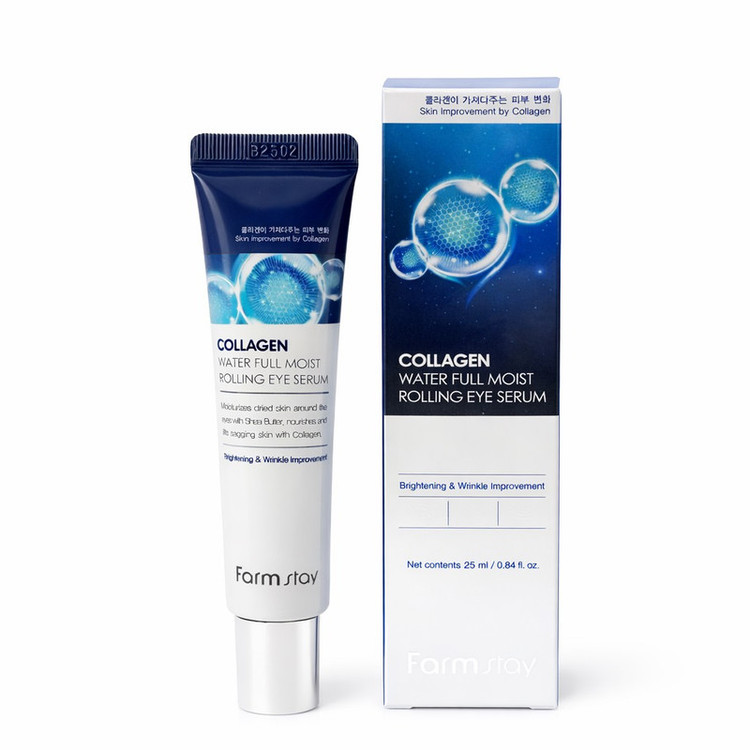 سرم دور چشم غلتکی فارم استی مدل Collagen Water Full Moist ضد چروک و روشن کننده زنانه و مردانه بی رنگ حجم ۲۵ میلی لیتر 