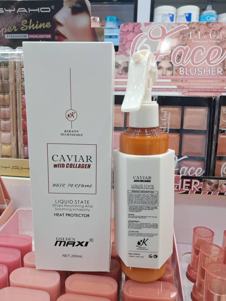 اسپری مو گلدن مکسی مدل Caviar with Collagen محافظ حرارتی و خوشبو کننده زنانه و مردانه بی رنگ حجم ۲۰۰ میلی لیتر 