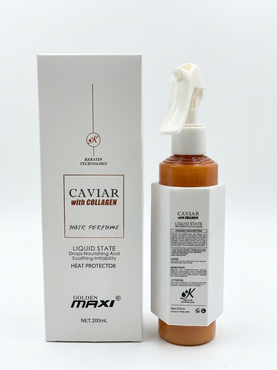 اسپری مو گلدن مکسی مدل Caviar with Collagen محافظ حرارتی و خوشبو کننده زنانه و مردانه بی رنگ حجم ۲۰۰ میلی لیتر 