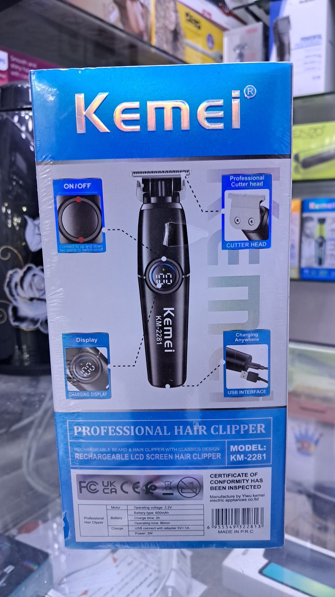 ماشین اصلاح موی سر و صورت کیمی مدل KM-2281 خط زن شارژی LCD دار مردانه مشکی 