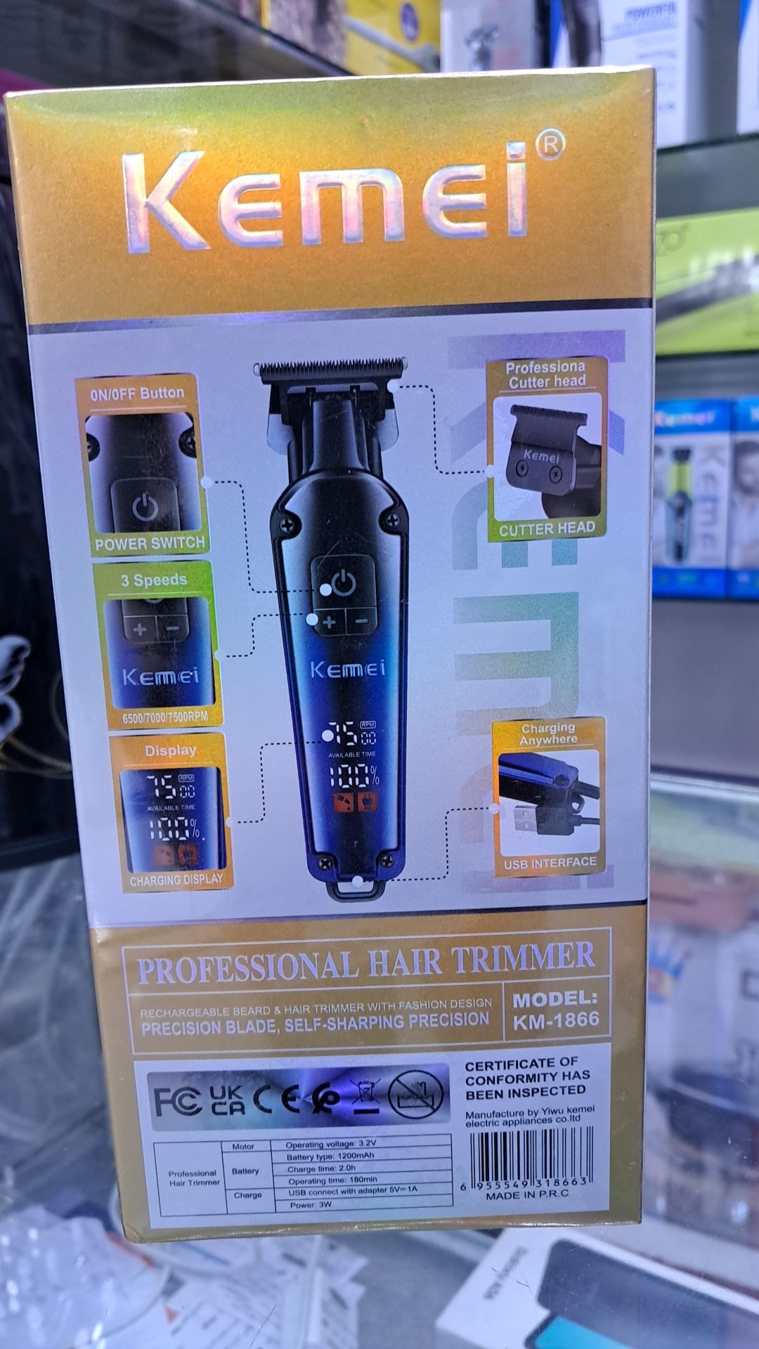 ماشین اصلاح موی سر و صورت کیمی مدل KM-1866 شارژی سه سرعته مردانه سرمهای مشکی