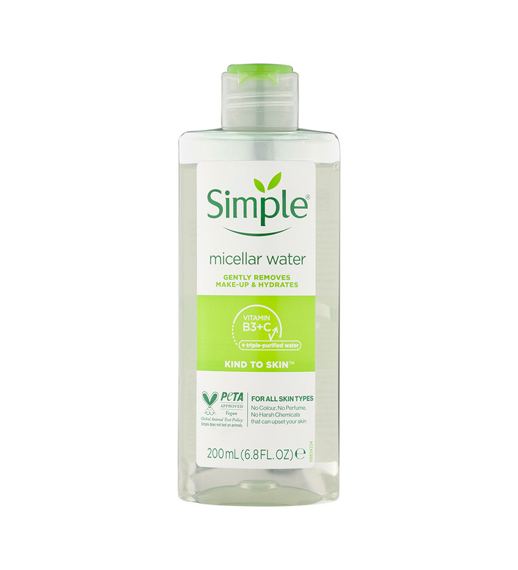 میسلار واتر سیمپل مدل Kind to Skin حاوی ویتامین B3 و C مناسب انواع پوست حجم 200 میلی لیتر بی رنگ