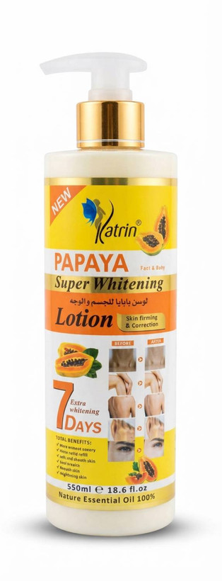 لوسیون روشنکننده صورت و بدن کاترین (Katrin) مدل پاپایا حجم ۵۵۰ میلیلیتر