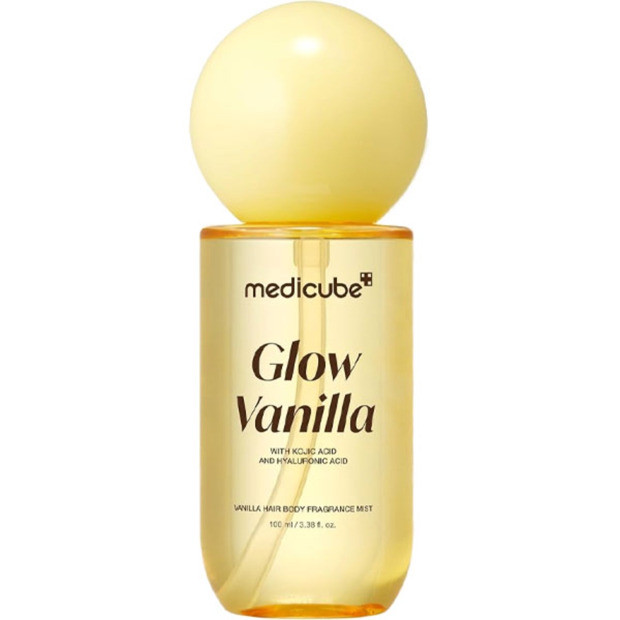اسپری عطر وانیلی مو و بدن مدی‌کیوب مدل Glow Vanilla با کوجیک اسید و هیالورونیک اسید حجم 100 میلی‌لیتر
